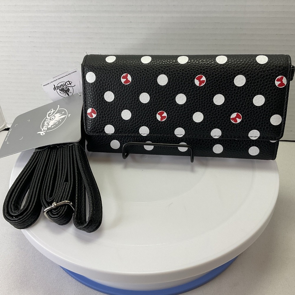 Disney Parks Minnie Mouse Polka Dots Black &‎ White Crossbody Wallet New w/ Tags
